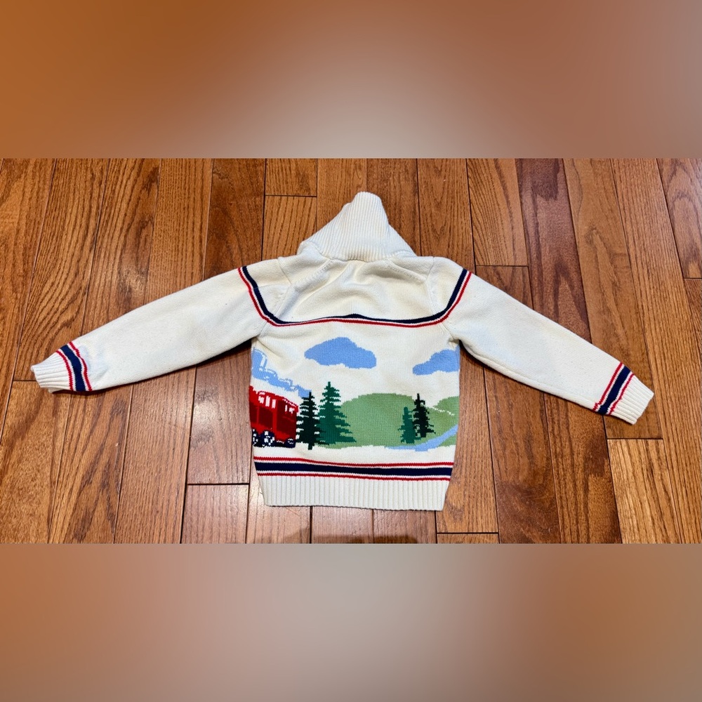 Janie and Jack Cream Sweater with Train Design Boys (Size 4) - Picture 2 of 4